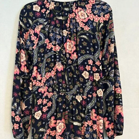 NWT Loft Petite Large Floral Shirred Flounce Long Sleeve Midi Dress - Picture 5 of 10